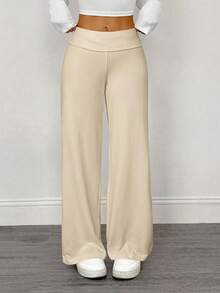 SHEIN PETITE 2 chiếc quần ống rộng cạp cao, gập gấu, dáng suông dành cho nữ, thích hợp cho mùa hè - Nhiều màu - Xem 3