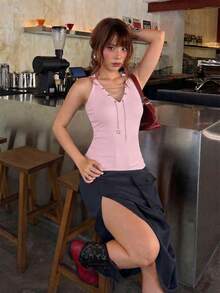 Rina Fox Áo nữ trơn màu, kiểu dáng thường ngày, đa năng. - Hồng - Xem 6