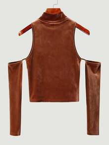 Manfinity Dauomo Men's Solid Color Halter Neck Casual Fashionable Party Long Sleeve Top - Brown - View 6
