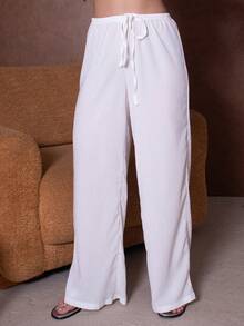 Duda Rubert Pantalones casuales anchos de cintura con cordón de unicolor para mujer - Blanco - Ver 3