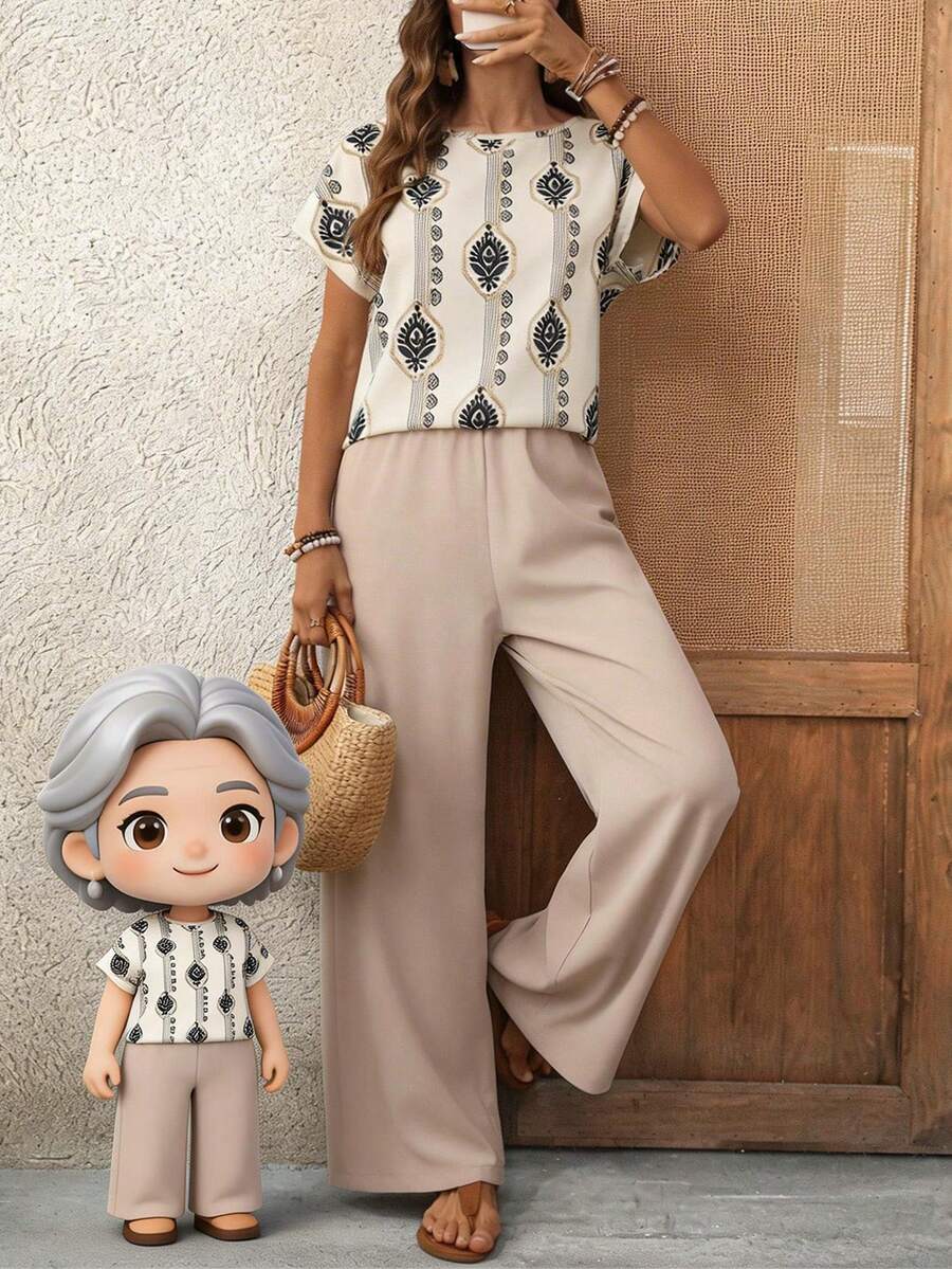 EMERY ROSE Women's Elegant Pleated V-Neck Apricot Short Sleeve Blouse - Multicolor - View 1