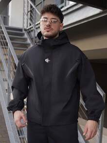 LEOGASHI LEOGASHI Men Casual Black Techwear Rain Y2k Style Long Sleeve Jacket,Outdoor Windbreaker, Parka,Baggy,Winter Jacket,Streetwear, Fall - Black - View 5