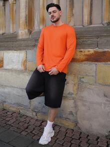 LEOGASHI LEOGASHI Men's Solid Color Long Sleeve T-Shirt, Casual Simple Fashion For Everyday Wear, For Fall - Burnt Orange - View 6