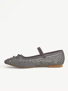 CUCCOO CHICEST Women Shoes Spring And Summer Fashion Gray Full Diamond Mesh Yarn Small Bow Elastic Band Women's Flat Shoes Elegant Comfortable Breathable Cute Sweet Mary Jane Flat Women's Shoes - silver gray - View 5