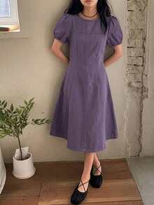 DAZY Tween Girls Denim Short Sleeve Dress Sun Dresses For Girl - Mauve Purple - View 2