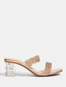 CUCCOO TILAWA Women's Fashion Crystal Glass Rhinestone Decor High Heel Sandals, Suitable For Outdoor Activities And Parties, Spring/Summer Shoes, Spring Break Easter Prom Heels Summer Shoes - Champagne - View 2