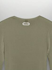 Manfinity RebelGame Men's Street Fashion Knitted Crew Neck Letter Print Long Sleeve T-Shirt - Olive Green - View 4