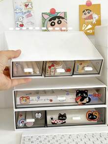 1个奢华ins风桌面收纳盒，办公桌/书桌整理抽屉，透明可堆叠隔层收纳盒 - 白色 - 查看 10