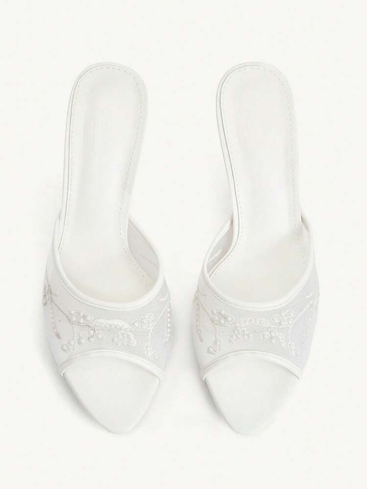 CUCCOO CHICEST Women Shoes White Head High Heel Mesh Embroidery Hot Diamond Open Toe Fashion Elegance With Skirt Women's High Heel Sandals Slippers