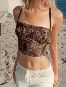 Sydney Algeri 浪漫系领露背蕾丝白色吊带背心（女士款） - 棕色 - 查看 4