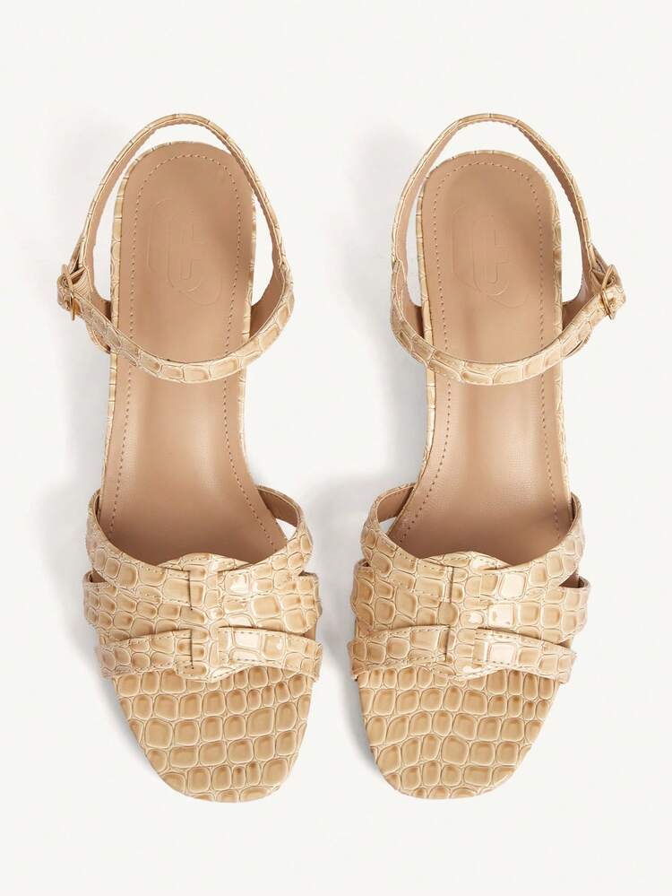CUCCOO CHICEST New Summer Apricot Square Toe Pearl & Rhinestone Criss-Cross Strap Elegant Fashion Versatile Women High Heel Sandals