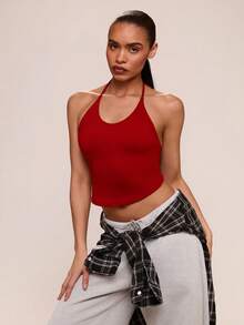 SHEIN BAE ملابس علوية كاجوال وريضي بلون أحادي مع ربطة عنق وخصر ضيق، ملابس صيفية للنساء، ملابس ربيعية، ملابس للمهرجانات، ملابس للحفلات، ملابس للشاطئ، ملابس للعطلات، ملابس رياضية للنساء، طقم تمارين للنساء، بلوزات حلقة للنساء للتمارين الرياضية، ملابس رياضية للنساء، بلوزات صيفية للنساء، ملابس علوية حمراء - الأحمر - مشاهدة 4