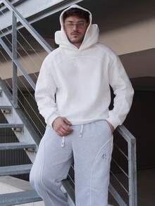 LEOGASHI LEOGASHI Men's Casual Double-Hooded Patchwork Hoodie,Streetwear,Baggy,Graphic,Matching,Friends,I Love My Boyfriend,Street Style,Couples,Structural Design, Embroidered Pattern,Double Hat - White - View 4