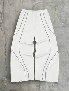 AXEPEAK 男士撞色滚边短袖T恤短裤套装，夏季 - 白色 - 查看 4