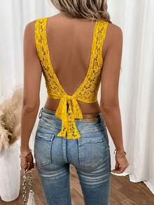 SHEIN Frenchy 女士纯色圆领休闲百搭日常上衣 - 黃色 - 查看 4