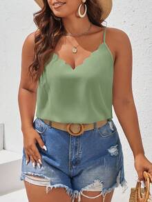 SHEIN Frenchy Plus Size Women Casual Solid Color Camisole Top - Green - View 1