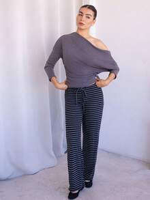 Andrea Bello Quần sọc đen cạp siêu thấp mới dành cho nữ, Thu/Đông - màu đen - Xem 1