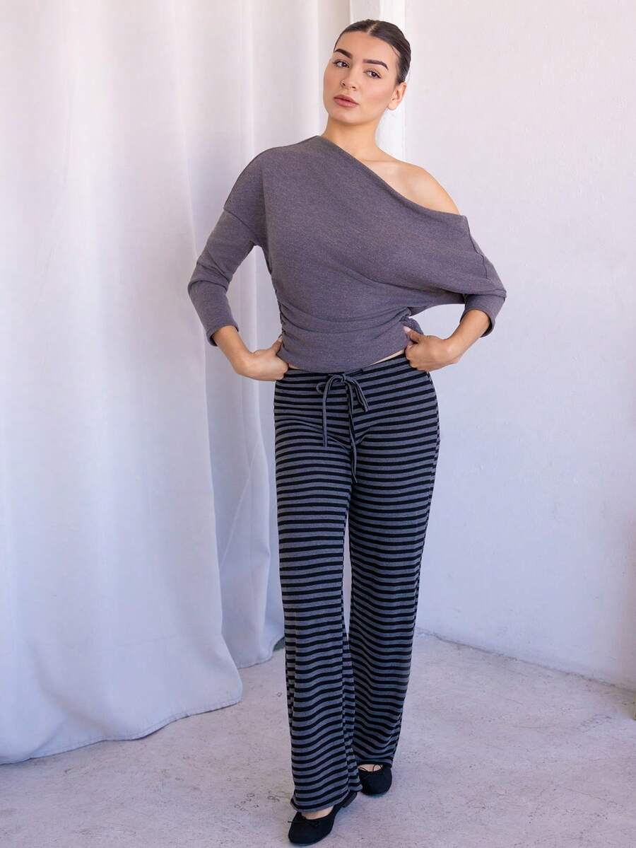 Andrea Bello Quần sọc đen cạp siêu thấp mới dành cho nữ, Thu/Đông - màu đen - Xem 1