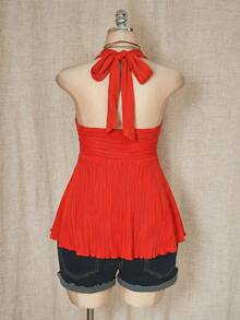 SHEIN ICON Áo hai dây dệt kim kiểu babydoll cổ yếm, dáng Y2K khoét rỗng, vạt bất đối xứng, cỡ lớn. - trái cam - Xem 2
