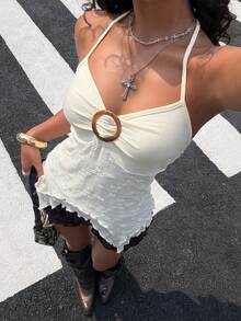 Muchica Women's Spaghetti Strap Sleeveless Backless Tank Top, Fitted And Fashionable For Summer - Apricot - View 4