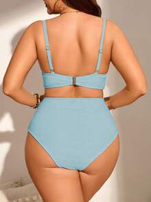 Swim Lushoire One Size Solid Color Ruched Tankini Bikini Set For Summer Beach - Clear - View 2