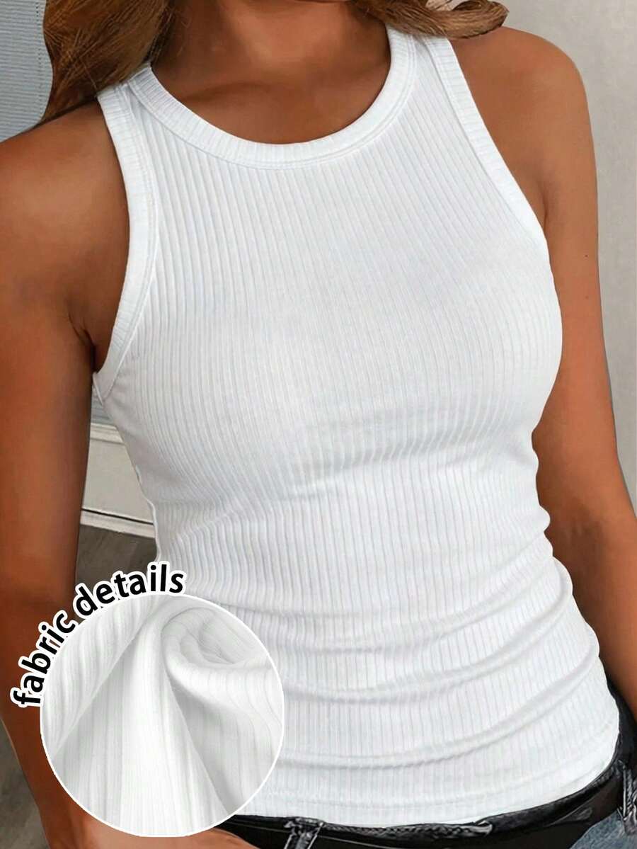 Slaydiva Áo tank top nữ cỡ lớn, kiểu dáng cơ bản, ôm sát, màu trắng, chất liệu vải gân, hở vai, thích hợp cho mùa hè, lễ hội âm nhạc, mặc lót bên trong. - trắng - Xem 1