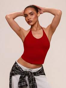 SHEIN BAE ملابس علوية كاجوال وريضي بلون أحادي مع ربطة عنق وخصر ضيق، ملابس صيفية للنساء، ملابس ربيعية، ملابس للمهرجانات، ملابس للحفلات، ملابس للشاطئ، ملابس للعطلات، ملابس رياضية للنساء، طقم تمارين للنساء، بلوزات حلقة للنساء للتمارين الرياضية، ملابس رياضية للنساء، بلوزات صيفية للنساء، ملابس علوية حمراء - الأحمر - مشاهدة 2