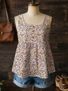 EMERY ROSE Plus Size Ditsy Floral Camisole, Suitable For Summer Vacation - Multicolor - View 1