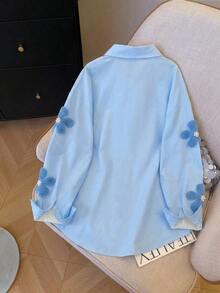 Resyla Women's 3D Faux Pearl Floral Print Button Front Shirt - Multicolor - View 2