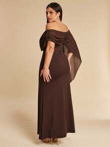 SHEIN BAE 大码女士棕色露肩飘逸长裙 - 鏽棕色 - 查看 2