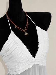 SHEIN ICON 不对称网纱拼接露背吊带上衣 - 白色 - 查看 7