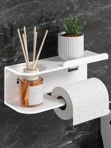 1 pieza Soporte de pared multifuncional para papel higiénico, estantería de almacenamiento de fragancias de baño, portarrollos de papel, organizador de pared de doble función para ahorrar espacio en la cocina y el baño, accesorios esenciales para el hogar - Multicolor - Ver 10
