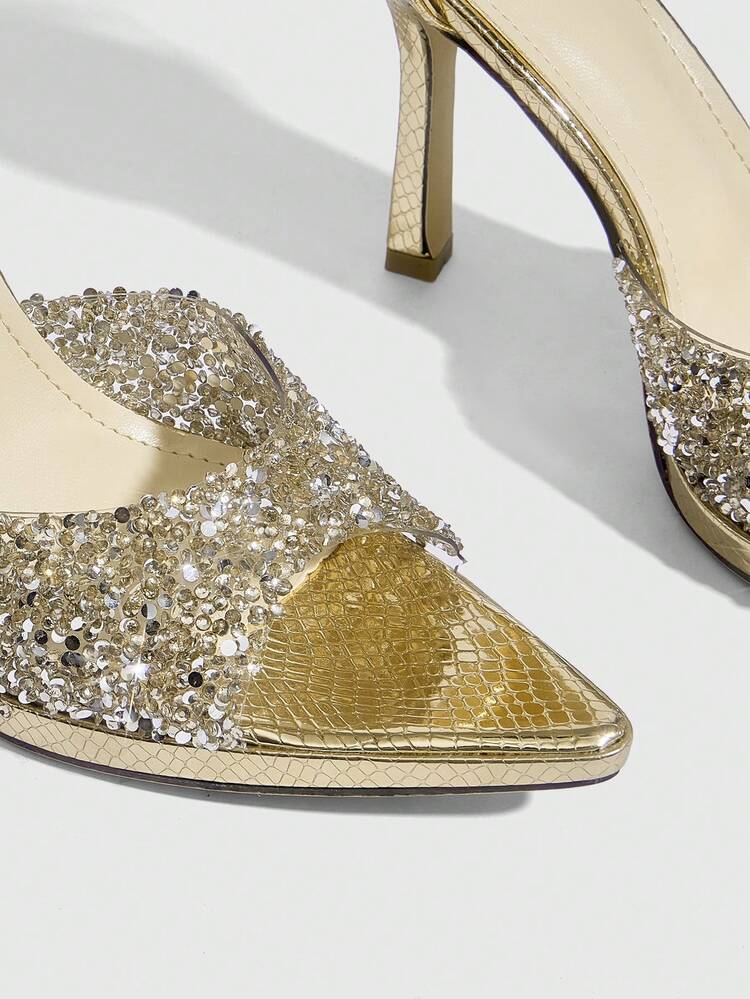 CUCCOO SZL Ladies' New Low-Water Table Rhinestone Pointed Stiletto Gorgeous High Heels With Open-Toed Sandals, Suitable For Banquets, Parties, Weddings, And Proms