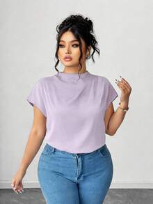 Elenzga Chemise élégante en popeline noire unie pour femmes grandes tailles, printemps/été - Parme - Voir 4