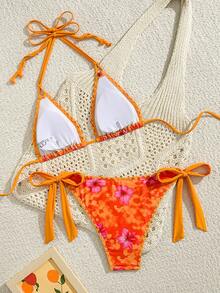 Swim Vcay Bộ bikini hai mảnh in hoa dành cho nữ, kiểu dáng yếm cổ, thời trang mùa hè. - Màu vàng - Xem 6