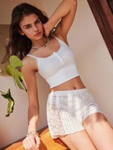 纹理镂空宽松舒适平角内裤，波西米亚风，浪漫休闲女士平角内裤 - 白色 - 查看 6