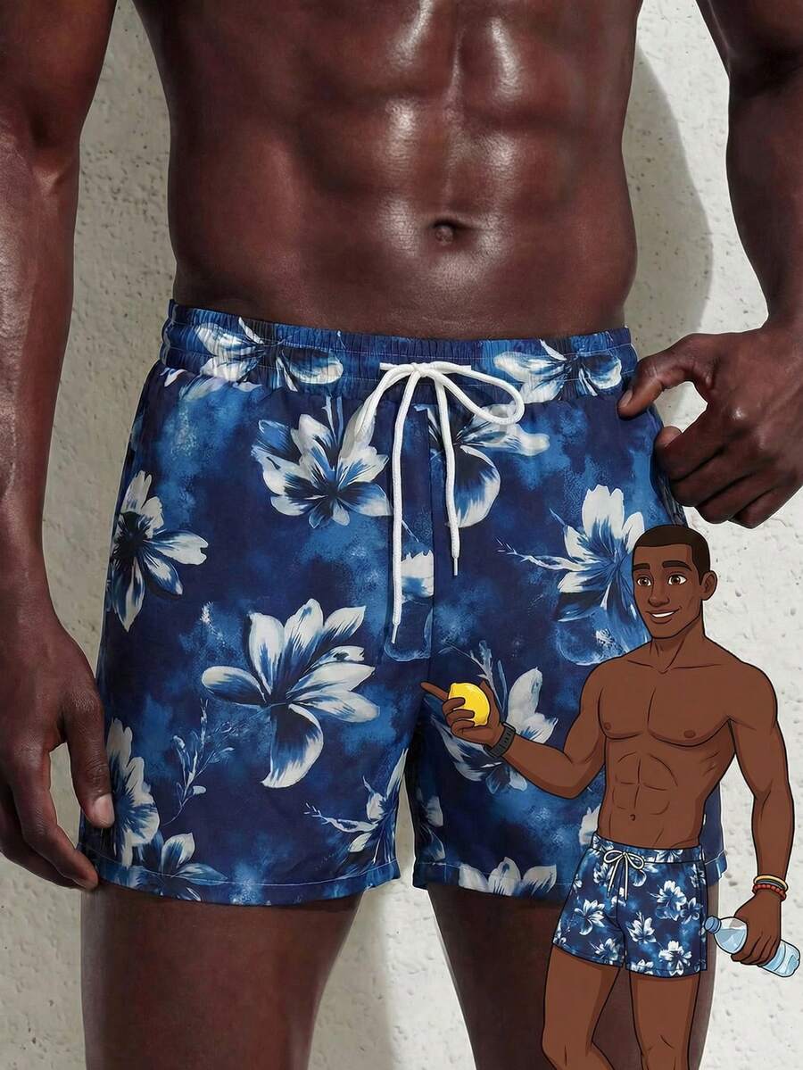 Surfspeed Quần short nam dáng casual, in họa tiết hoa, có dây rút, thích hợp mặc đi biển. - Nhiều màu - Xem 1