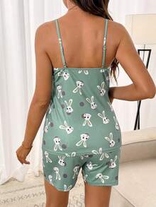 Slowluna Bộ đồ bầu 2 món gồm áo hai dây in hình hoạt hình và quần short cạp chun điều chỉnh được, thích hợp mặc hàng ngày. - màu xanh lá - Xem 2