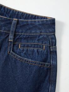 GlowEve Quần jeans ống rộng nữ có túi và cúc, kiểu dáng thường ngày, đa năng. - Màu xanh lam - Xem 5
