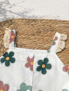 SHEIN Playful Pals 女童碎花单排扣上衣和阔腿裤休闲两件套 - 綠色 - 查看 6