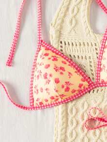 Swim Vcay Bộ 2 món bikini gợi cảm cổ yếm màu trơn đính sequin, thích hợp cho mùa xuân/hè. - Nhiều màu - Xem 3