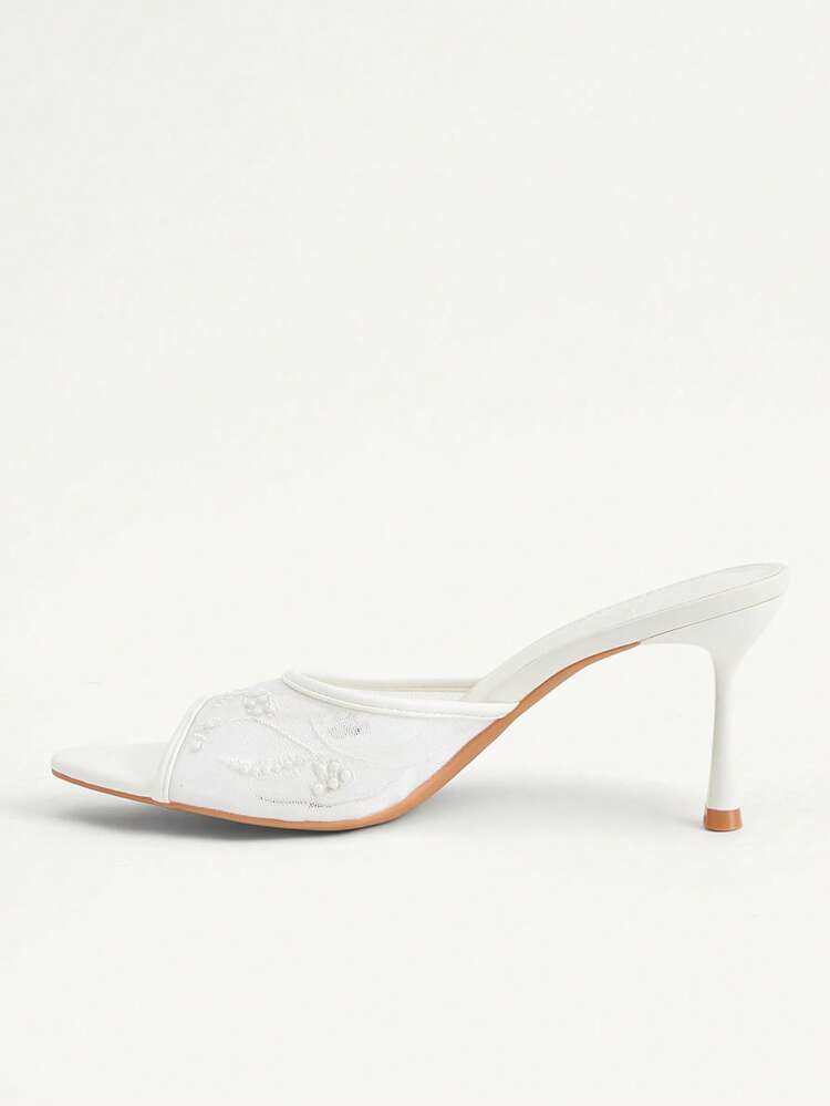 CUCCOO CHICEST Women Shoes White Head High Heel Mesh Embroidery Hot Diamond Open Toe Fashion Elegance With Skirt Women's High Heel Sandals Slippers