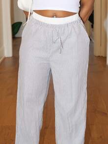 Steph T Quần dài dệt sọc nâu dành cho nữ, Xuân/Hè - Màu Khaki - Xem 5