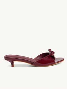 CUCCOO CHICEST Women Shoes Pink Bow Design Elements Fashion Comfortable Kitten And Slippers Summer Shoes - Burgundy wrinkle mirror - View 2
