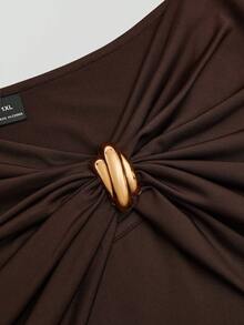 Sweetra Plus Size Long Sleeve Twist Metal Knit Dress, Spring/Summer - Brown - View 8