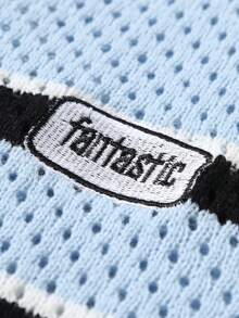 Manfinity Roughcore Men's Letter Striped V-Neck Short Sleeve Hollow-Out Knit Top - Blue and White - View 7