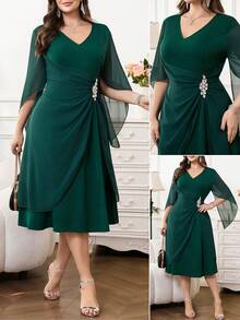 Reflora 大码优雅派对礼服，饰有水晶装饰 - 綠色 - 查看 2