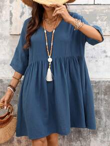 Breezaya 女士高开衩牛仔连衣裙 - 藍色 - 查看 3