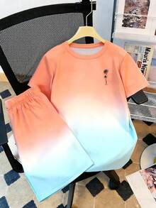 Bộ áo thun và quần short in hình cây cọ dành cho thiếu niên nam, trang phục thường ngày mang phong cách nhiệt đới cho mùa xuân/hè, đa năng cho cả mặc hàng ngày và các hoạt động thể thao ngoài trời. - Nhiều màu - Xem 2