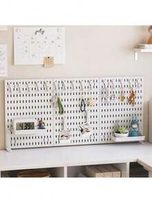 1 pieza Organizador de pared de tablero perforado negro, estantería de almacenamiento multifuncional de pared, adecuado para sala de manualidades, baño, despensa, oficina y juegos, solución de pared colgante para auriculares, teclados y consolas de juegos, estantes de utilidad - Multicolor - Ver 9